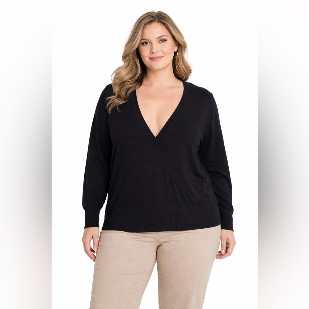 Lane Bryant Black Faux Wrap V-Neck Sweater size‎ 22/24